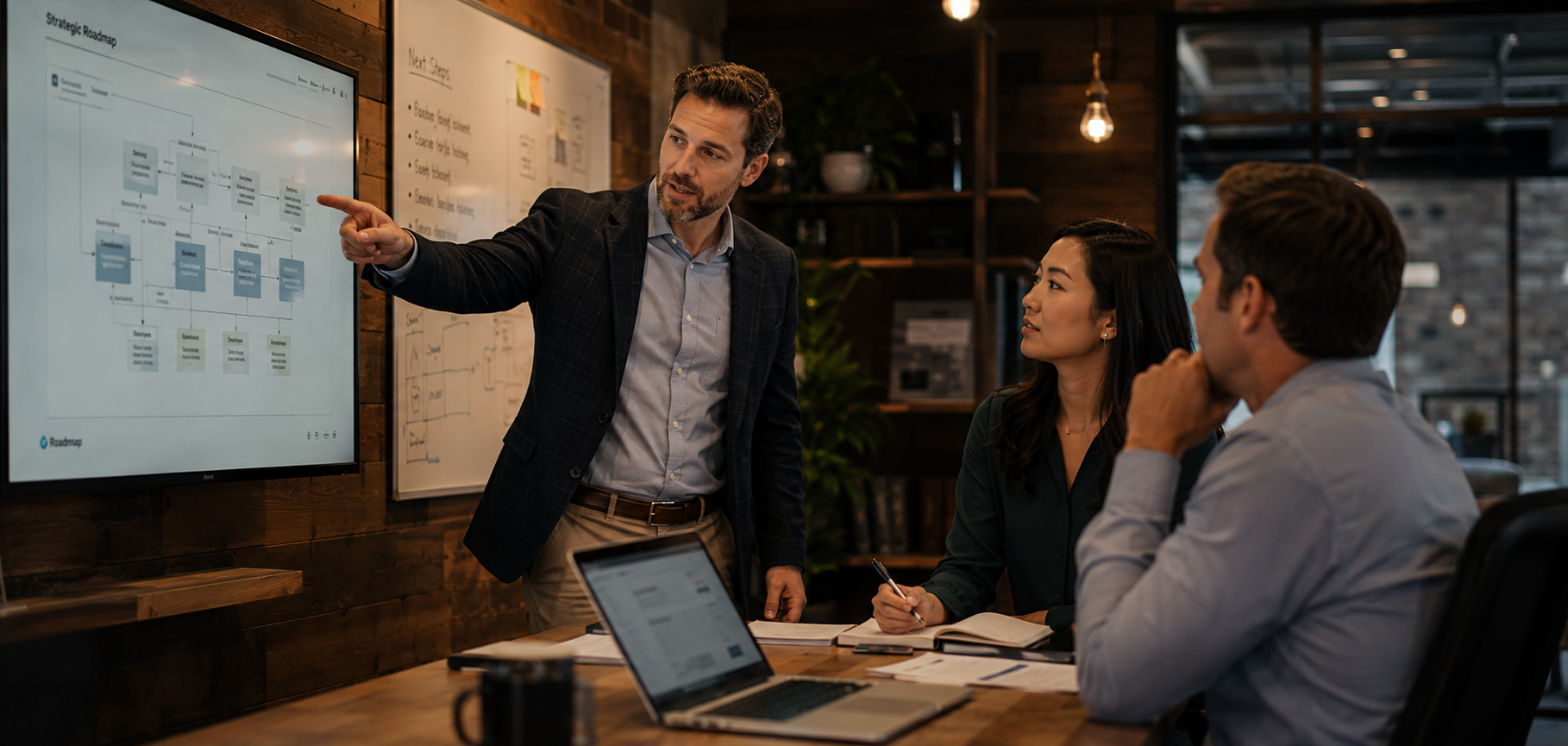 An Inner Join Technologies consultant walking a client team through a strategic Dynamics 365 roadmap -- partnership in action